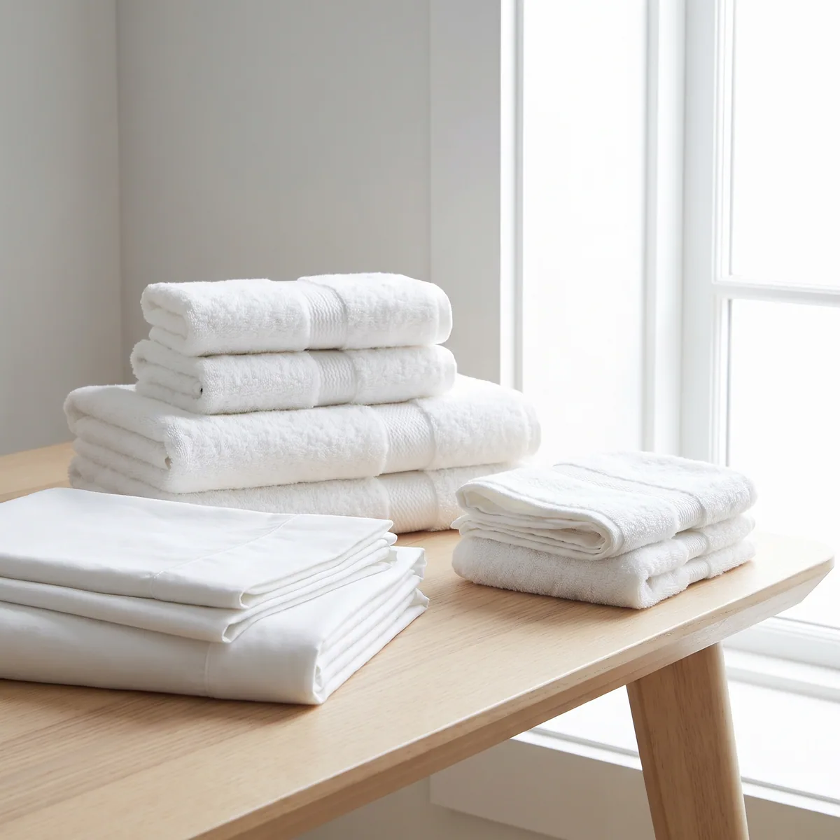 Crisp white folded linen, evoking a fresh, deep-cleaned finish
